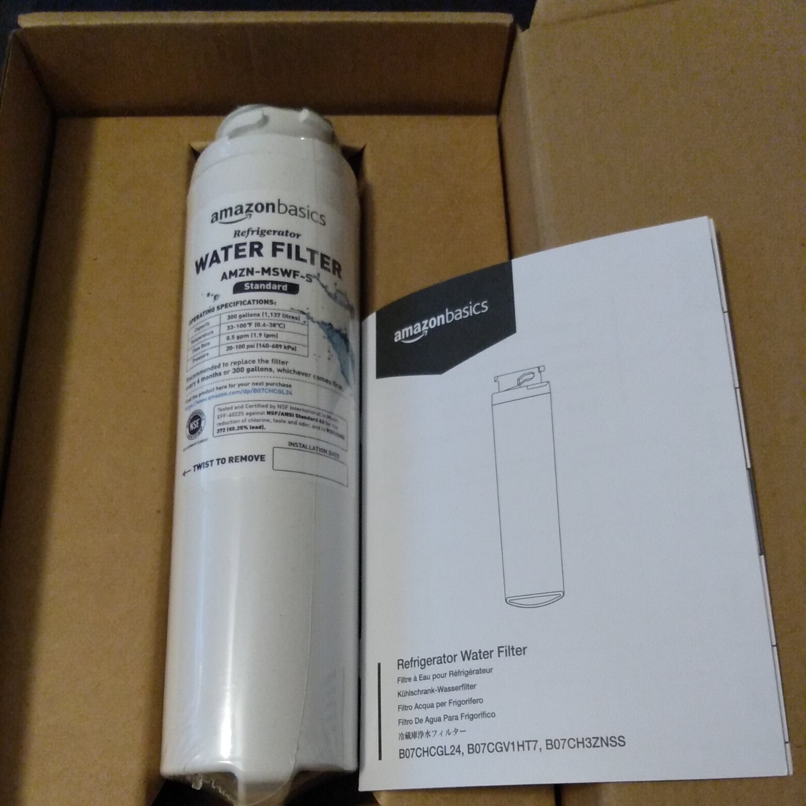 Amazon Basics Replacement Water Filter AMZN-MSWF Standard Filtration 1 pack New