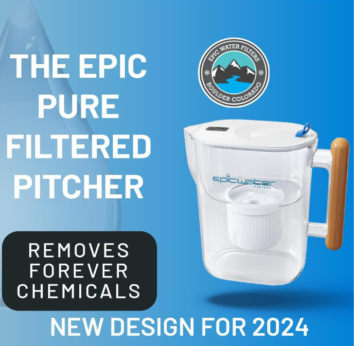 10-Cup Water Filter Pitcher, BPA-Free, 150 Gal, White & Bamboo