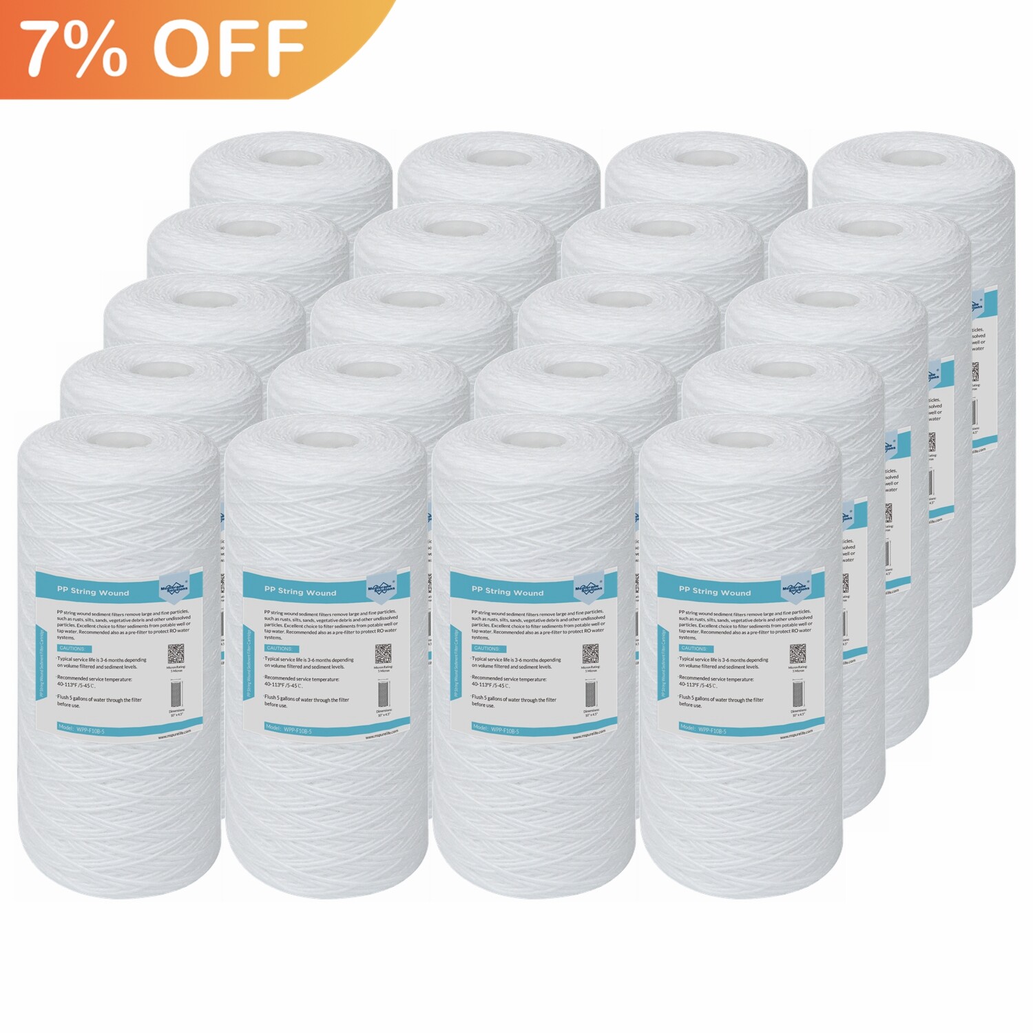 20 Pack 10″ x 4.5″ String Wound Sediment Water Filter 1/5/10 Micron for Big Blue