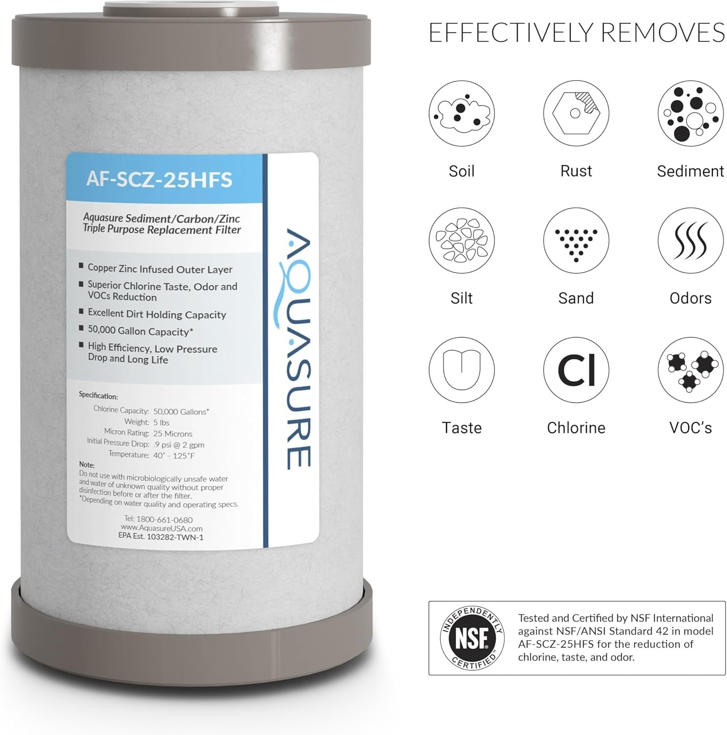 Triple Purpose Sediment Carbon Zinc Filter for Bacteria Inhibition – Standard