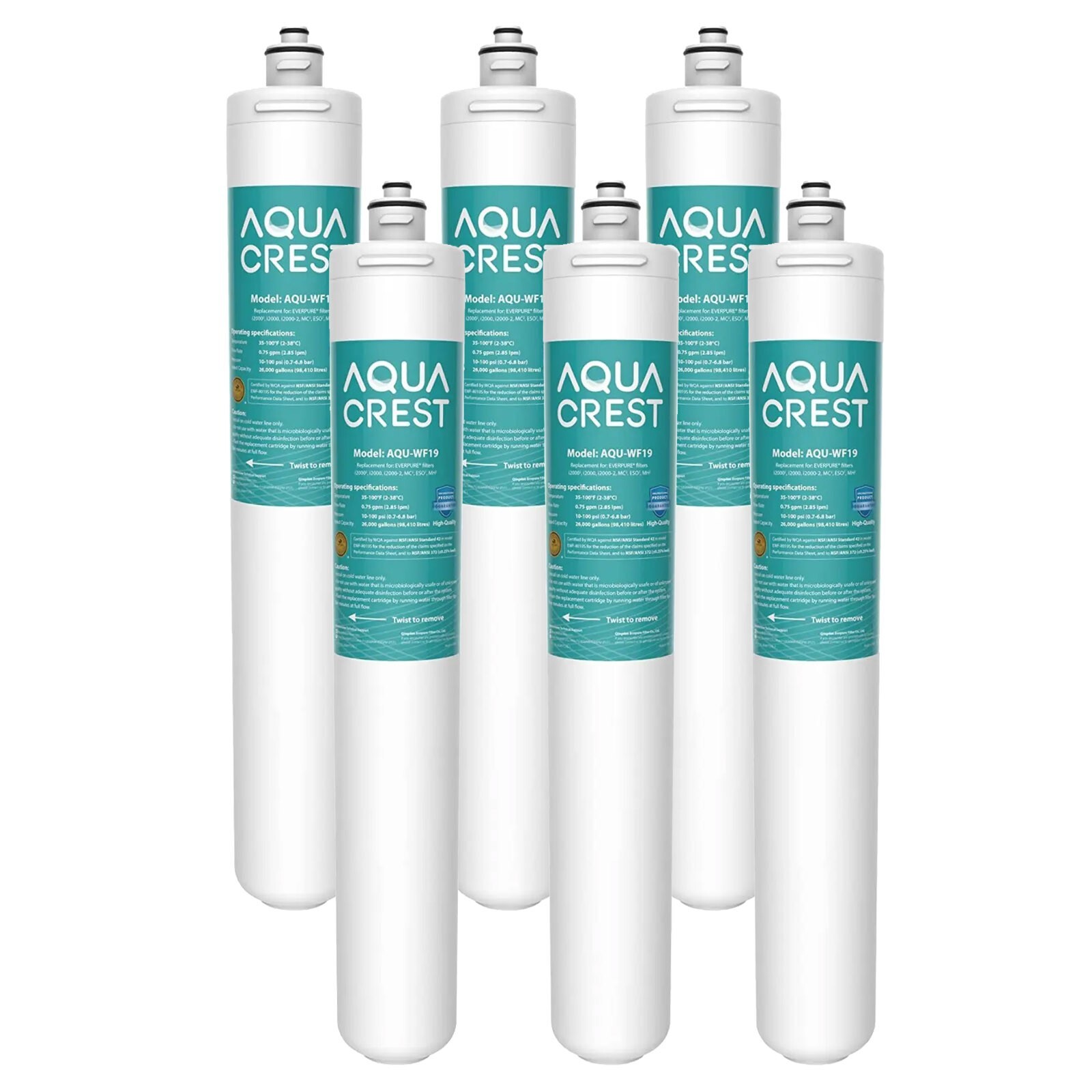 AQUA CREST I2000 Water Filter, Replacement Cartridge for Everpure i2000,6 Pack
