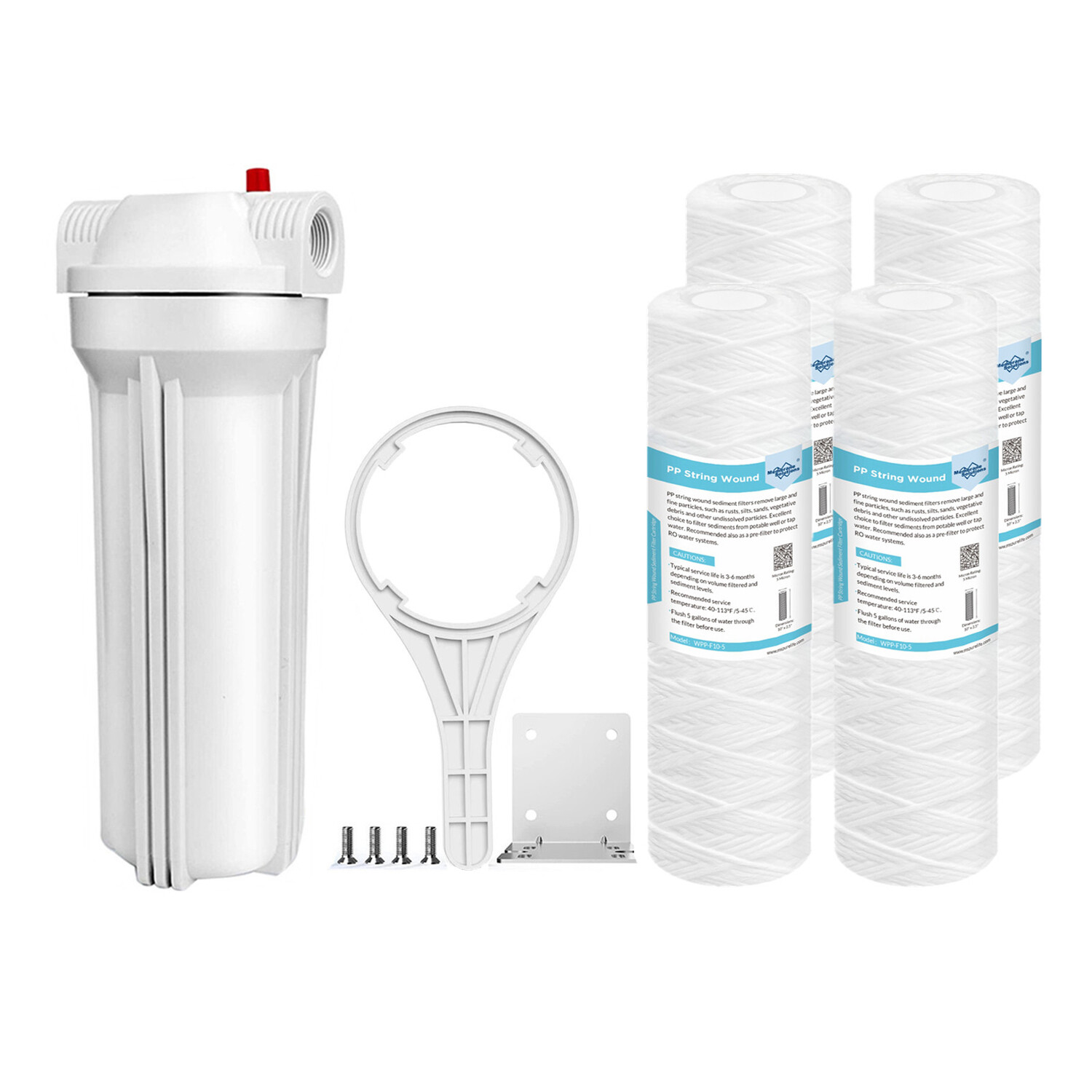 10 Inch Whole House Water Filter Housing System &4pcs 10″ x2.5″ String Sediment
