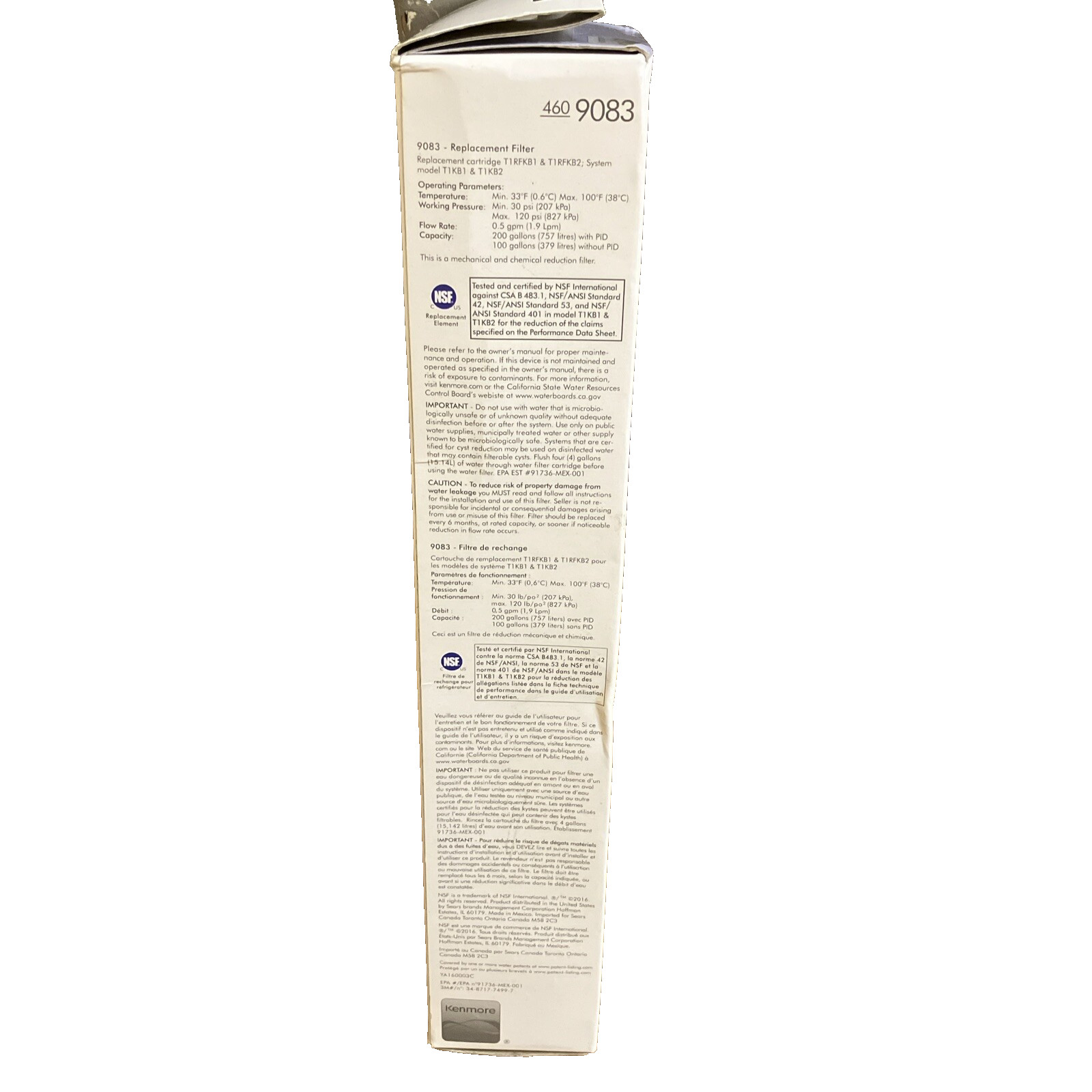 KENMORE 9083 Replacement Refrigerator Water/Ice Filtration Filter 4609083 NEW
