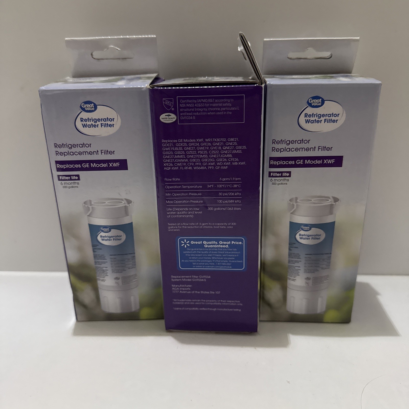 Lot of 3 Great Value GVF034 Refrigerator Water Filter Replacement for GE XWF (K