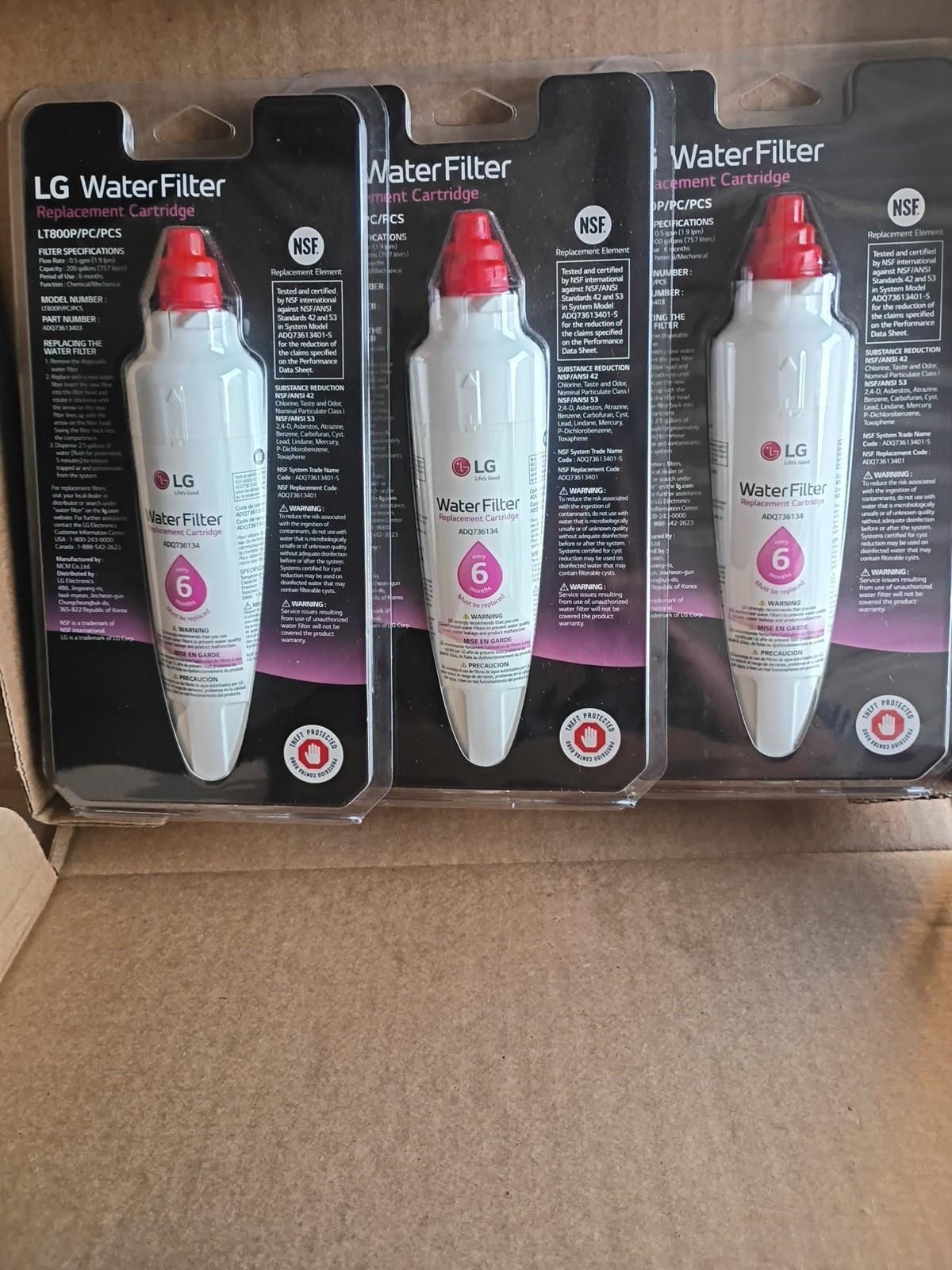 LG LT800P Refrigerator Water Filter ADQ73613403 Fits Kenmore 9490 NSF OEM 3 Pack