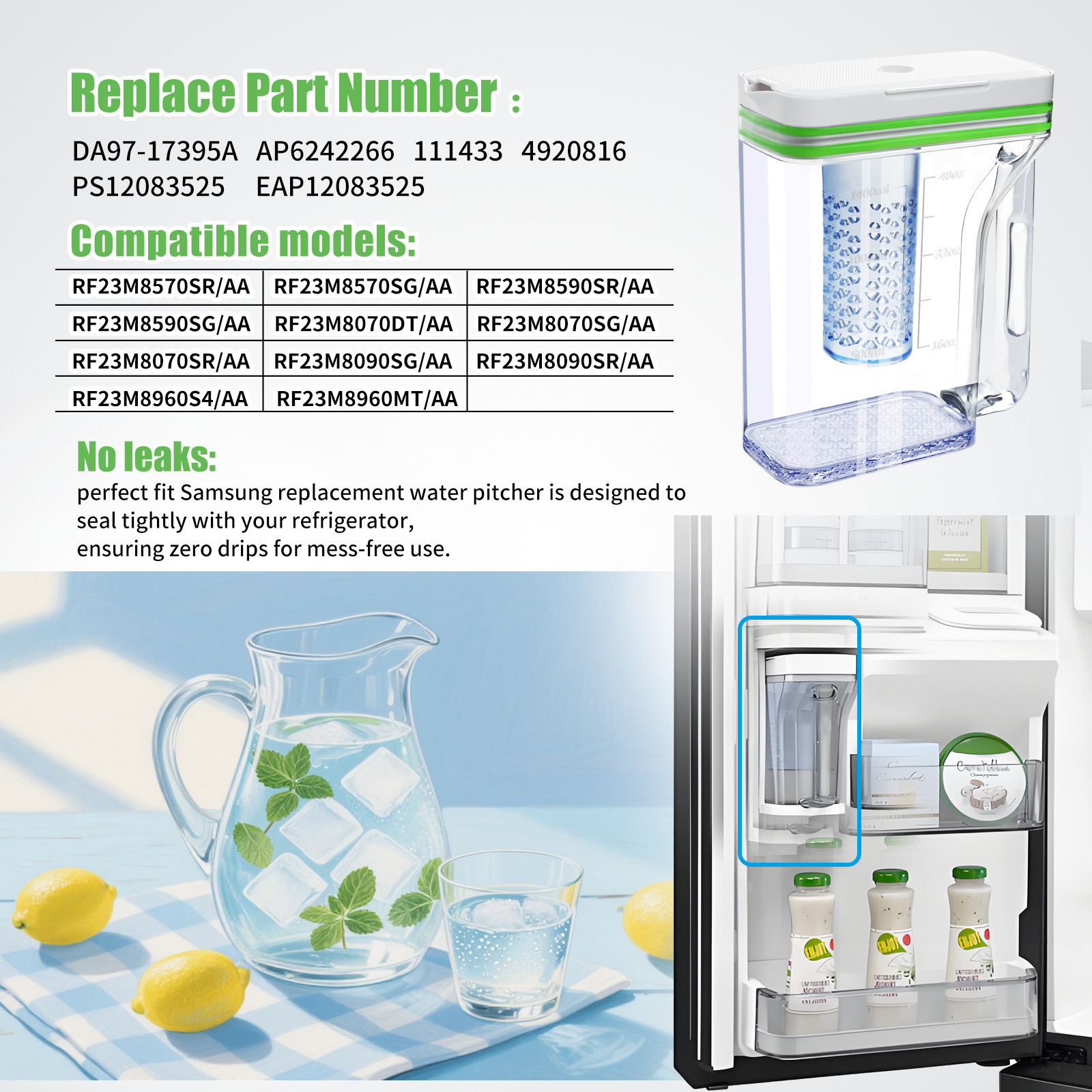 DA97-17395A Upgraded Water Reservoir/Pitcher Fits for Samsung Refrigerator