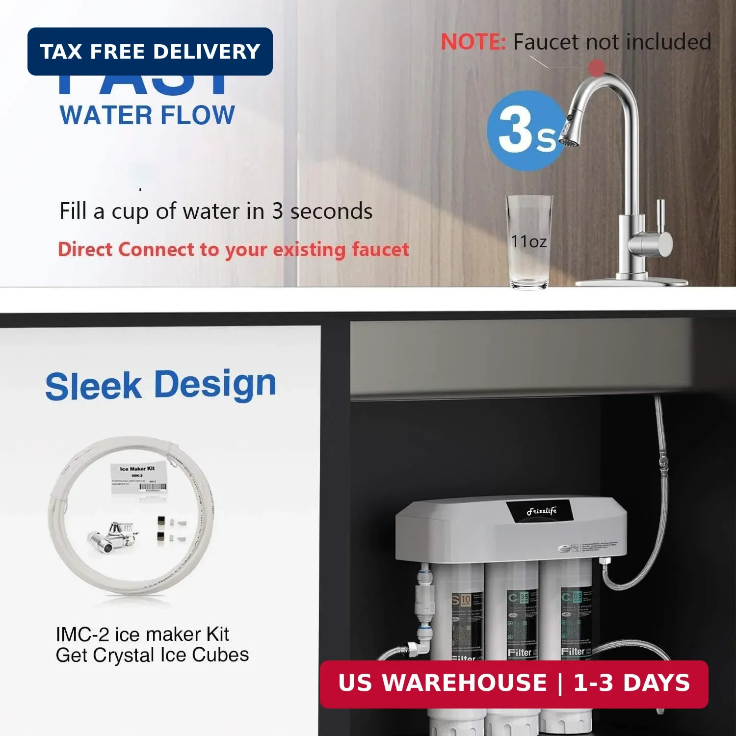 Frizzlife Under Sink Water Filter System, NSF/ANSI 53&42&372 Certified, 8 Layer