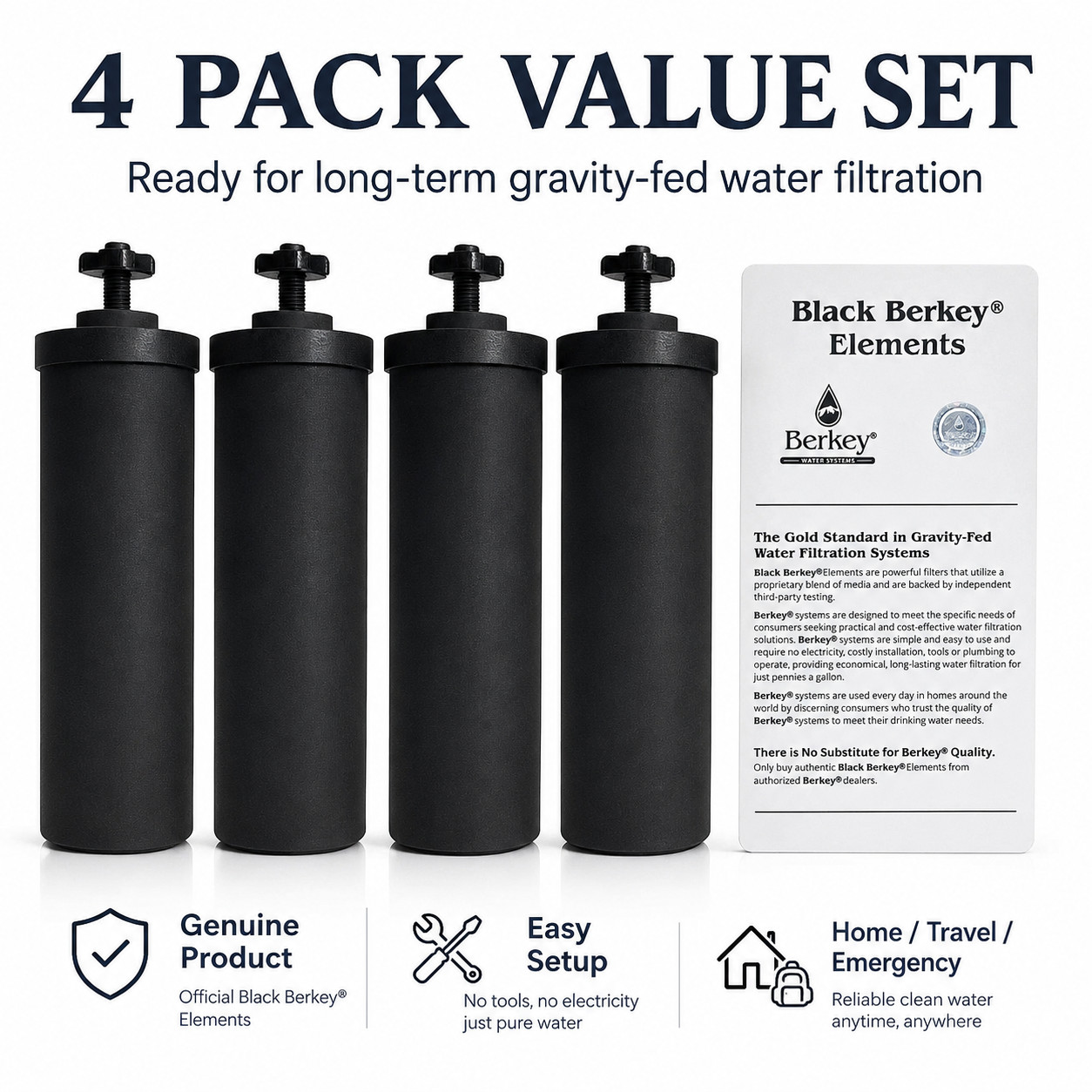 Berkey Authentic Black BB9-2 Water replacement Filters For Berkey 4 PACK