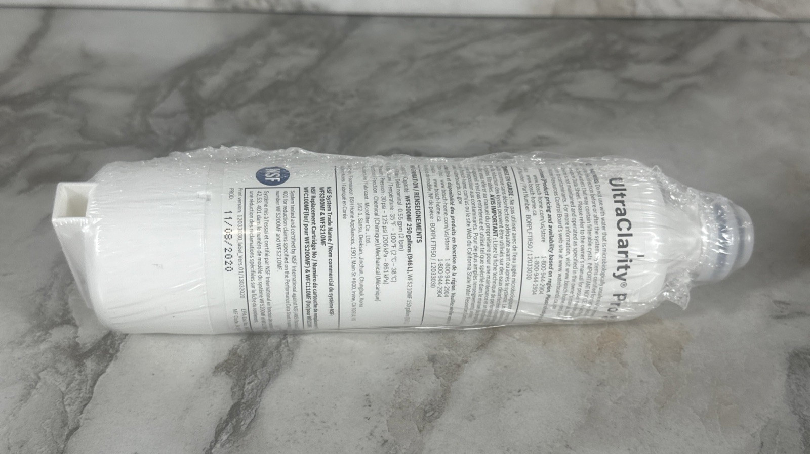 1 PACK Bosch Ultra Clarity Pro BORPLFTR50 Water Filter White #WFS200MF/WFS210MF
