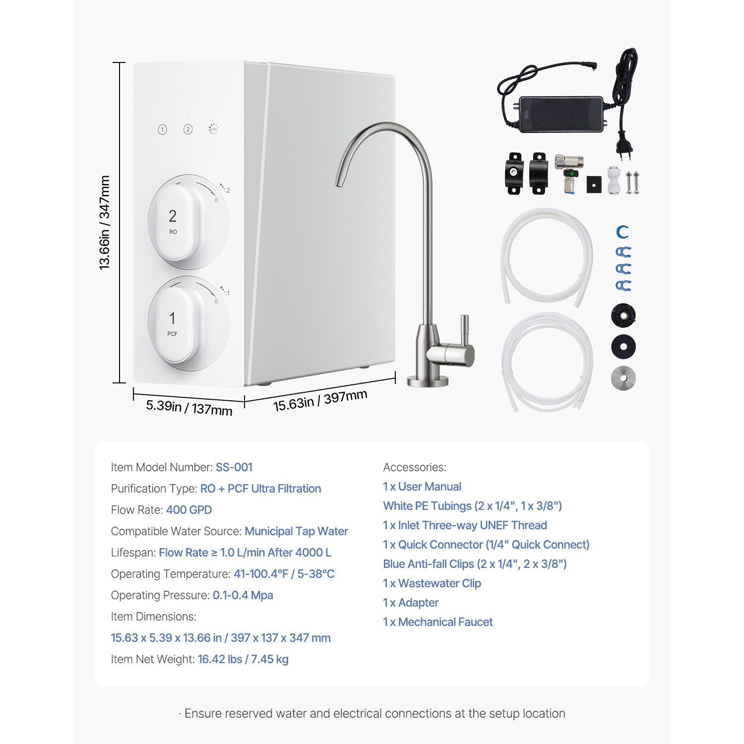 Reverse Osmosis System 600 GPD 8-stage Tankless Under Sink Water Filter System