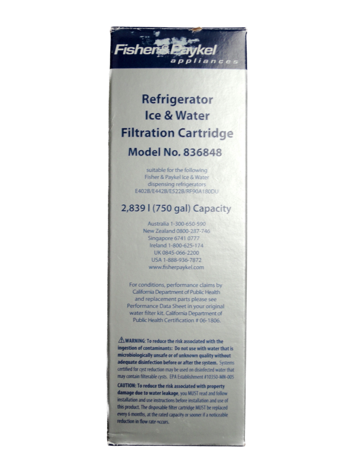 fridge water filter replace Fisher Paykel, Clean n Clear, 67003662 836848 836860