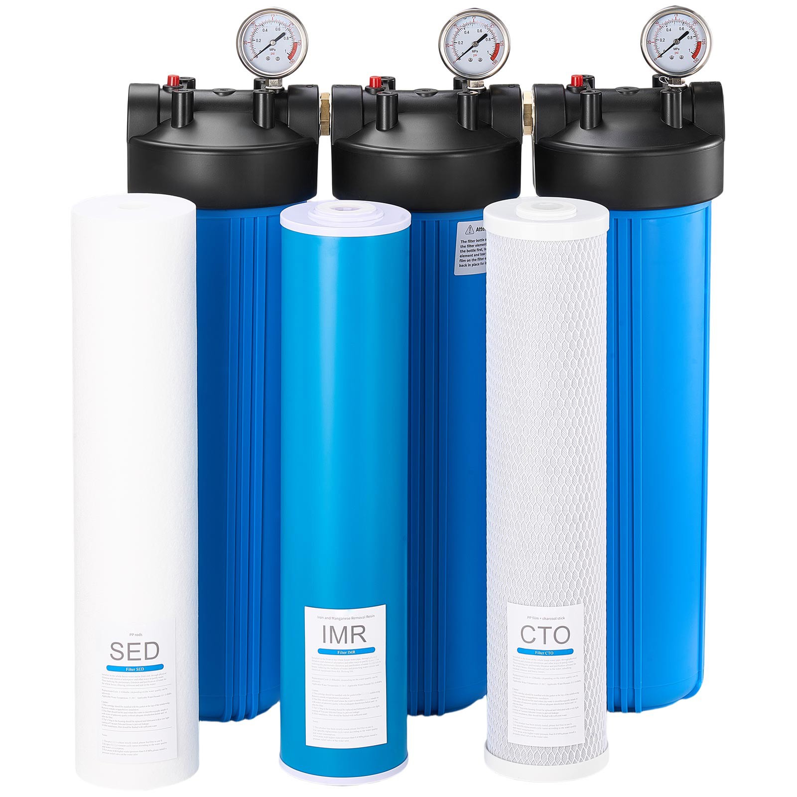 3-Stage Whole House Water Filter System 4.5″x20″ IMR Reduce Iron Manganese