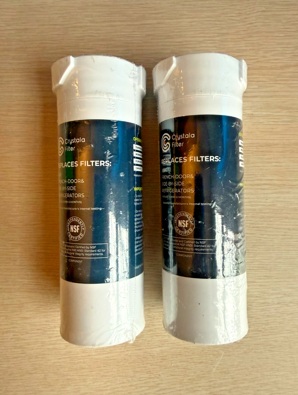 (2 PK) Crystala CF9 Refrigerator Water Filter for XWF French Door/side By Side