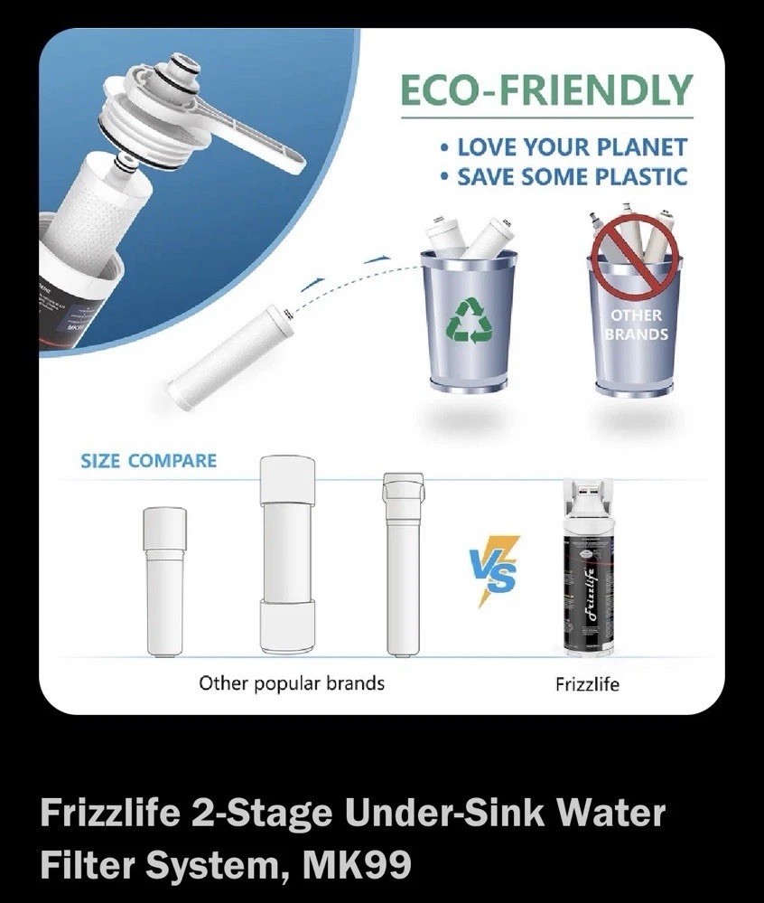 Frizzlife Undersink Quick Change Filter System MK99 NSF/ANSI 42&53 Water Filtrat