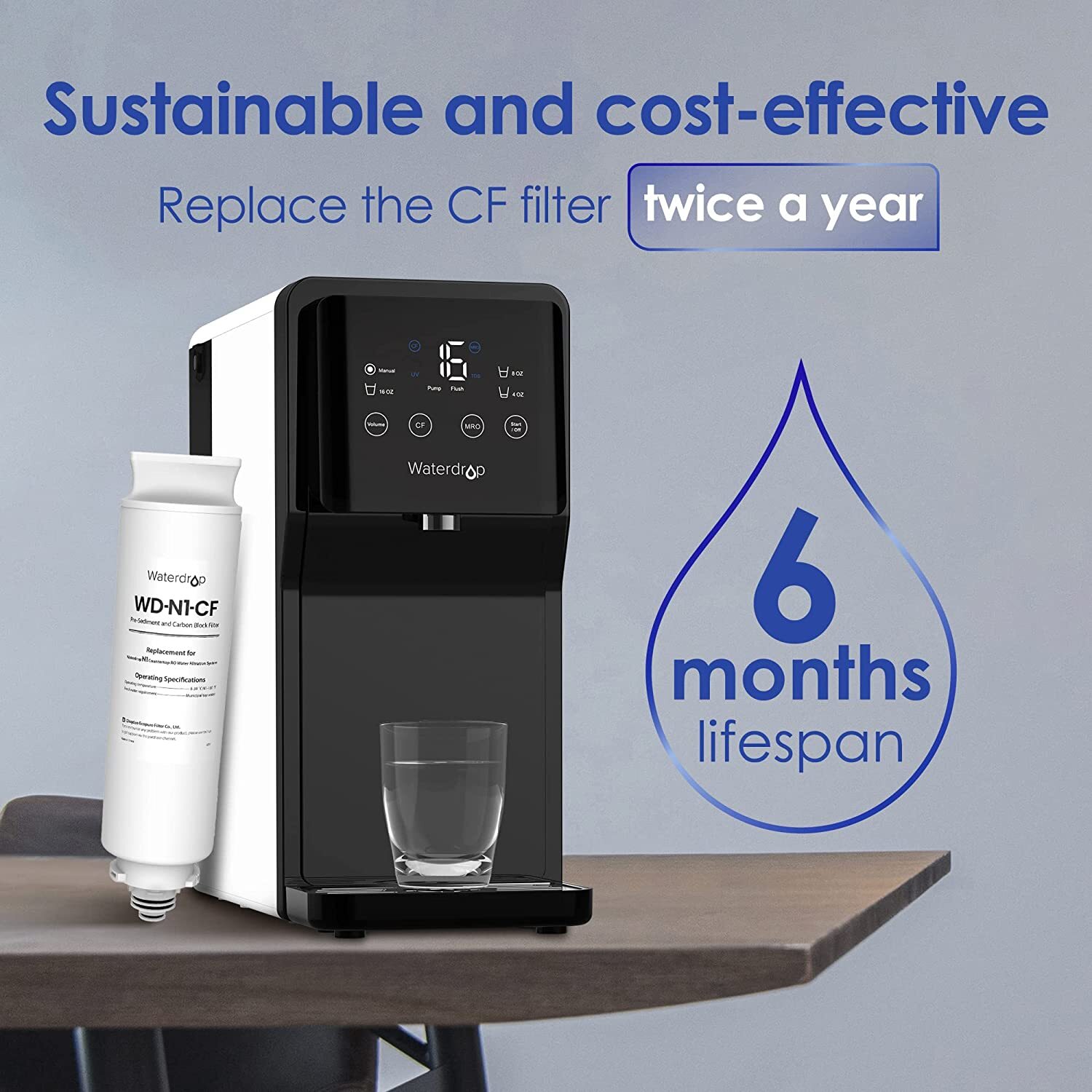 Waterdrop WD-N1-CF Filter, Replacement for WD-N1-W, 6-month Lifetime