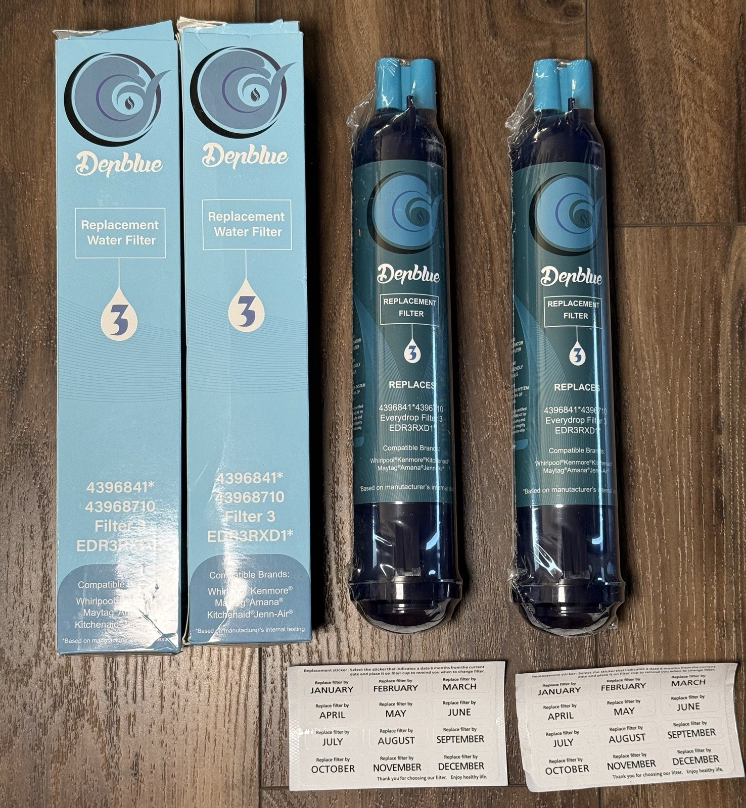 2 New Sealed Denblue Water Fresh Replacement Filter 3 EDR3RXD1, 4396841, 4396710