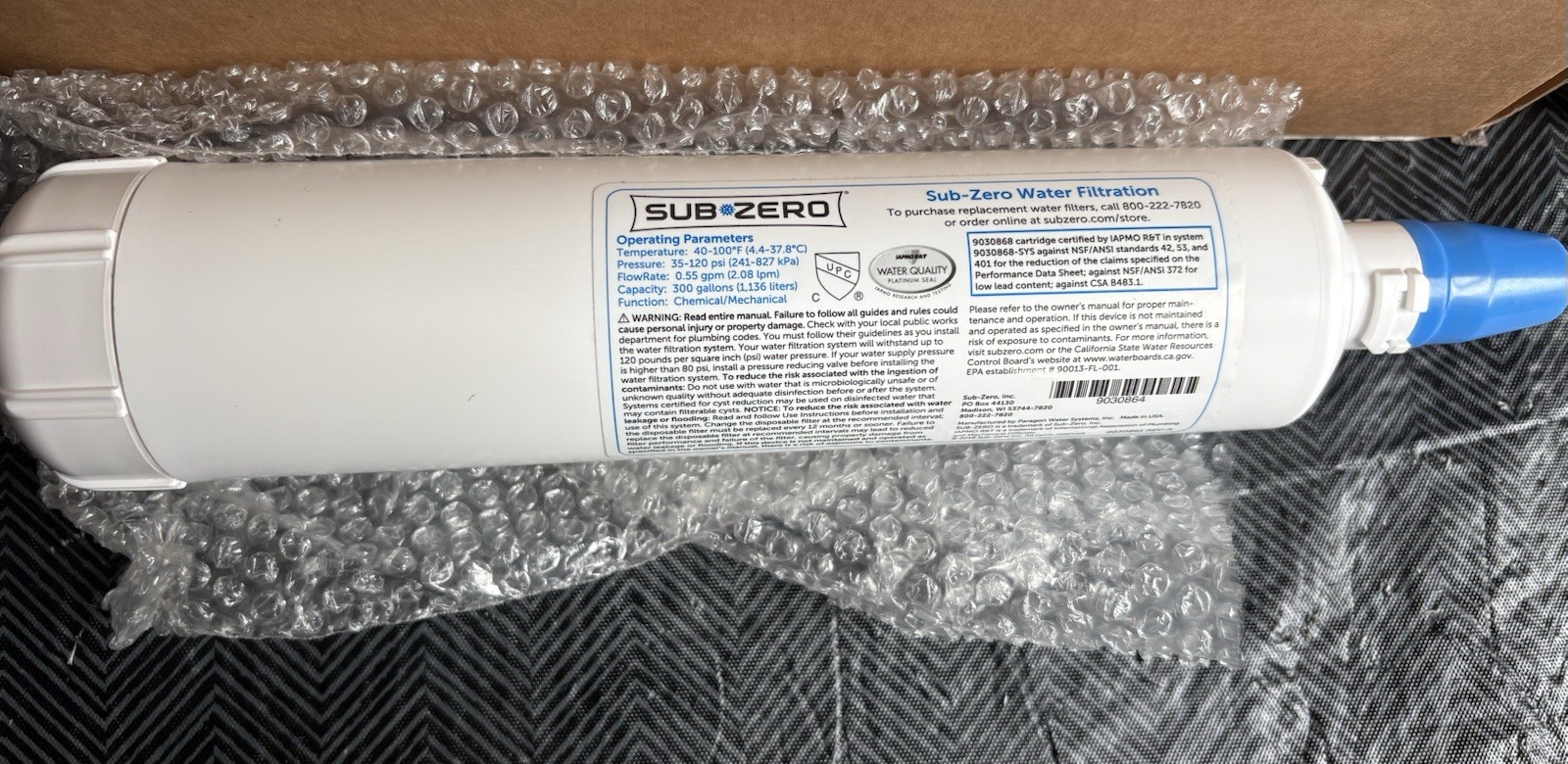 Lot of 4 Sub-Zero Refrigerator Water Filter Cartridges 9030868-SYS