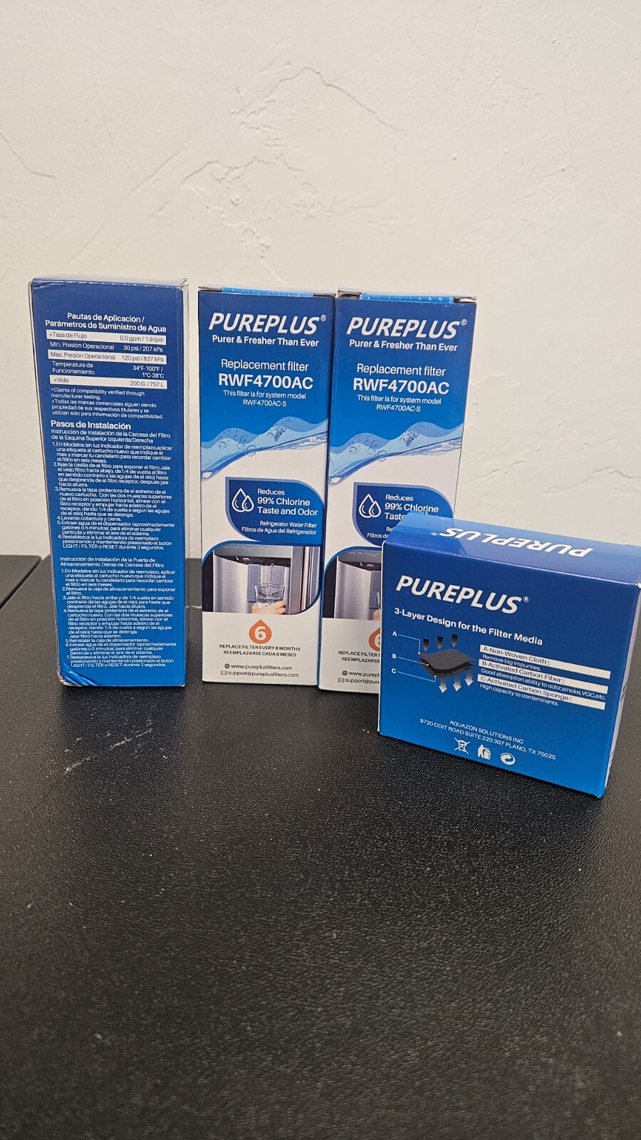 PurePlus RWF4700AC Water Filter 3 Pack & AF004 Carbon Air Filter 3 Pack