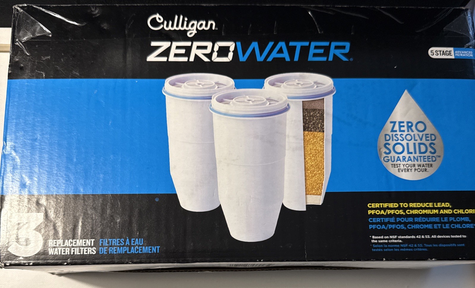 Culligan Zerowater 5-Stage Advance Water Filter Replacement White Blue Pack of 3