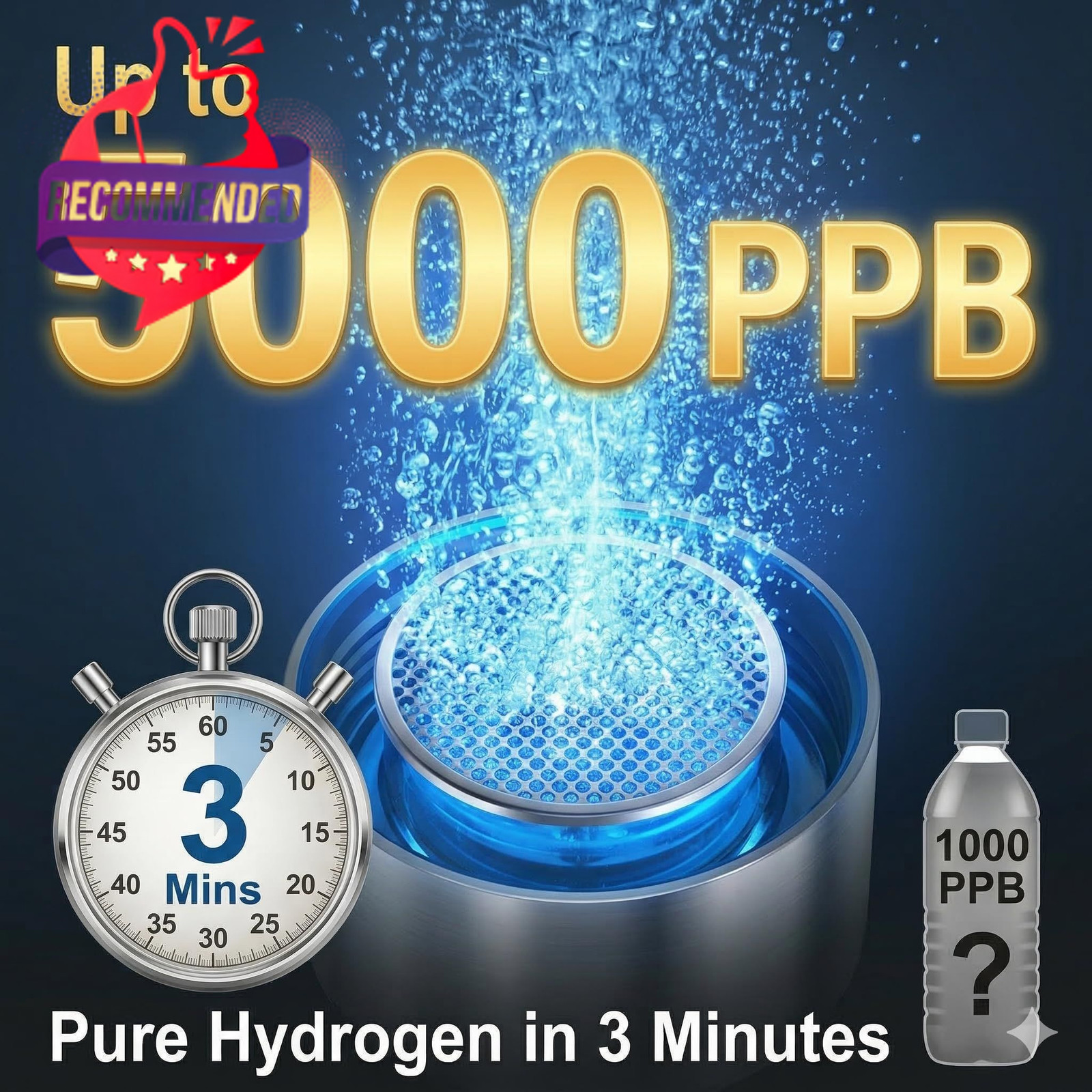 Portable Hydrogen Water Bottle Generator, 450ml Borosilicate Silver Gray