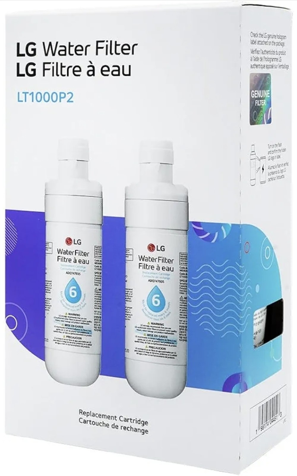 LG LT1000P2 6-Month / 200 Gallon Refrigerator Replacement Water Filter, Reduces