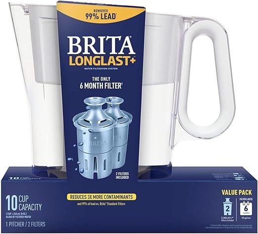 BRITA LARGE 10-CUP WATER FILTER PITCHER WITH 2 LONGLAST+ FILTERS, WAVE