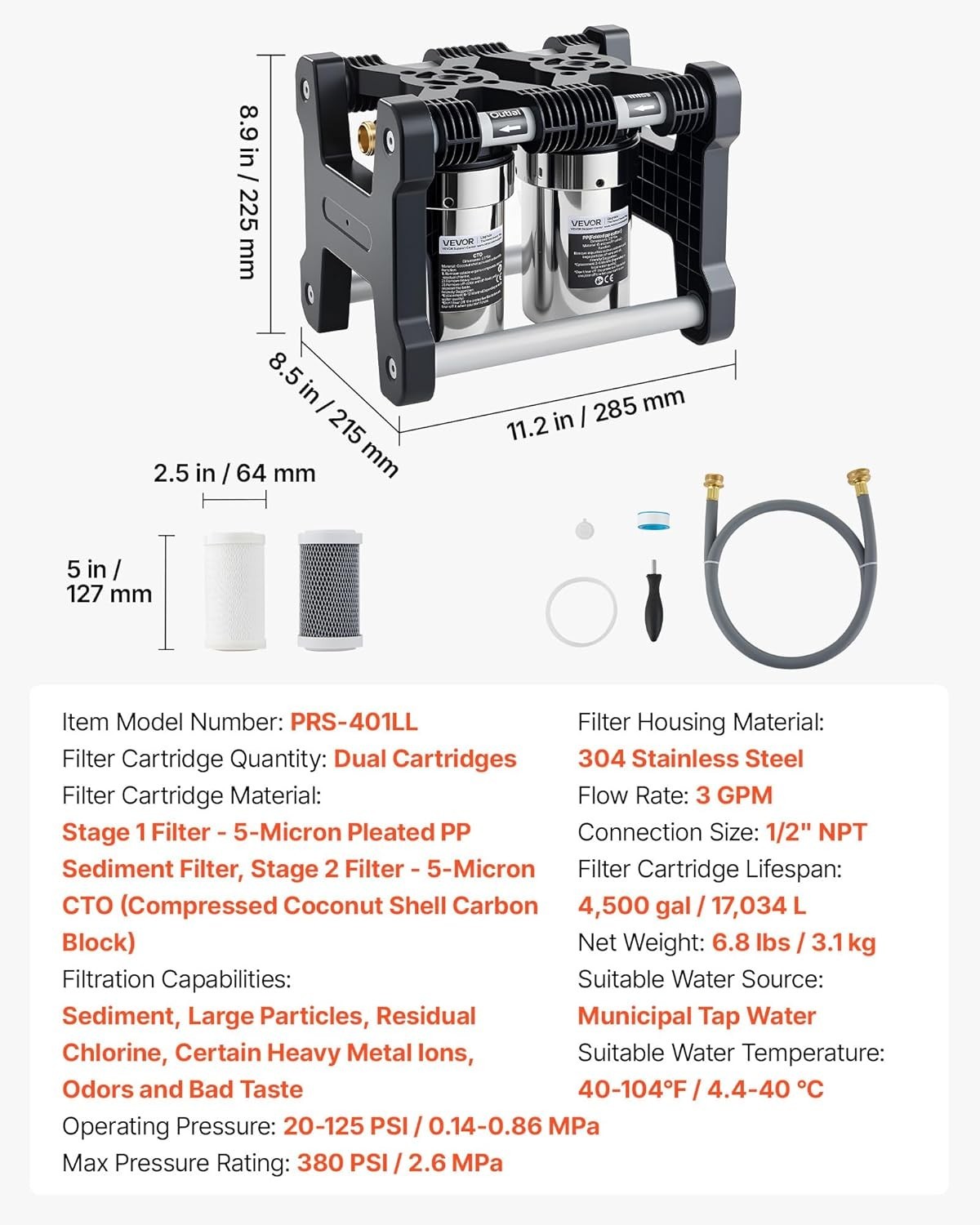 RV Water Filter System, 5-Micron Dual Stage Premium RV Water Filtration System w