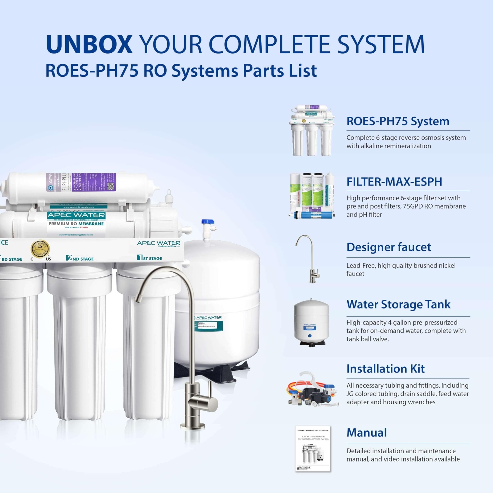 APEC Water Systems ROES-PH75 Essence Series Top Tier Alkaline Mineral pH+ 75 …