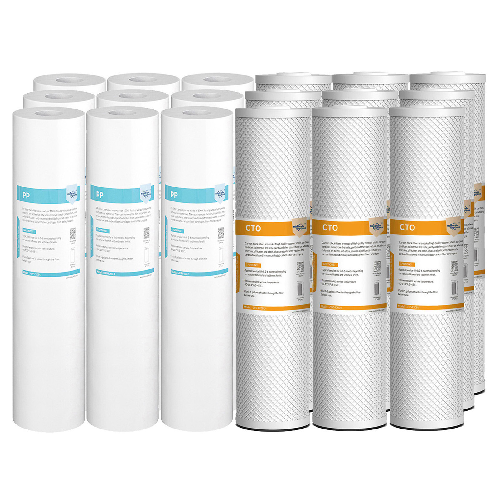 20×4.5″ 5 Micron Whole House Big Blue Sediment CTO Carbon Block Water Filter Set