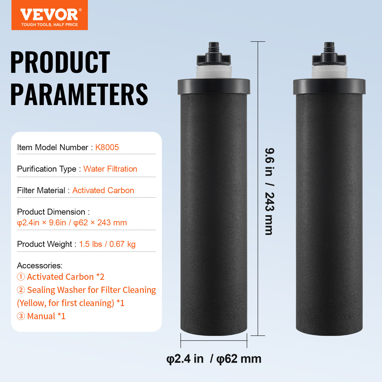 VEVOR Purification Water Filter Replacement for Gravity Filter System 2 Pack