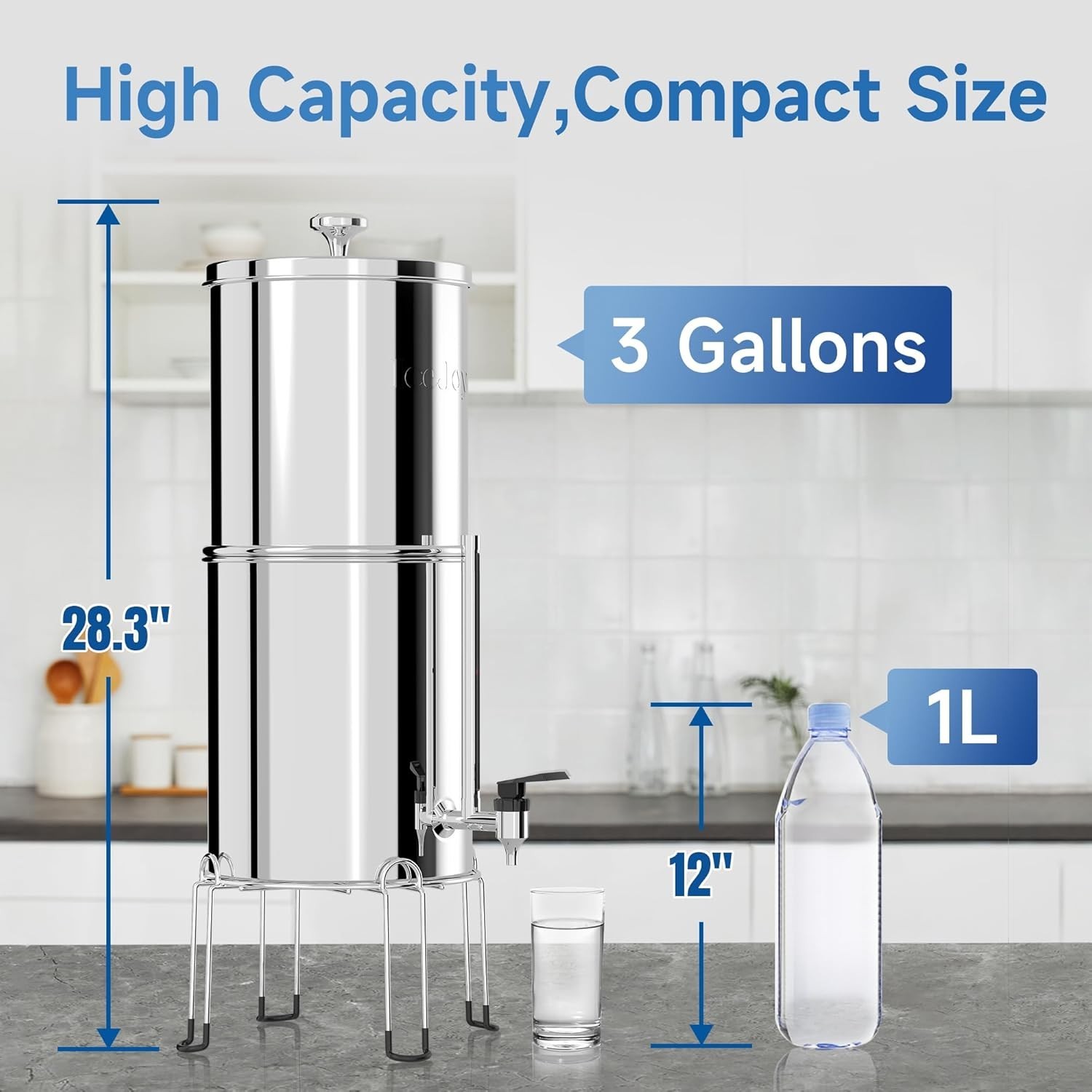 8-Stage Gravity Water Filtration System 3.0 Gallon-304 Stainless Steel Counte…