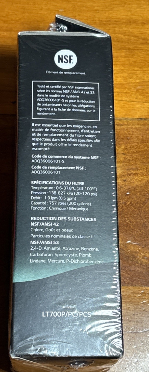 LG Water Filter Replacement Cartridge (LT1000P/PC/PCS) New SEALED
