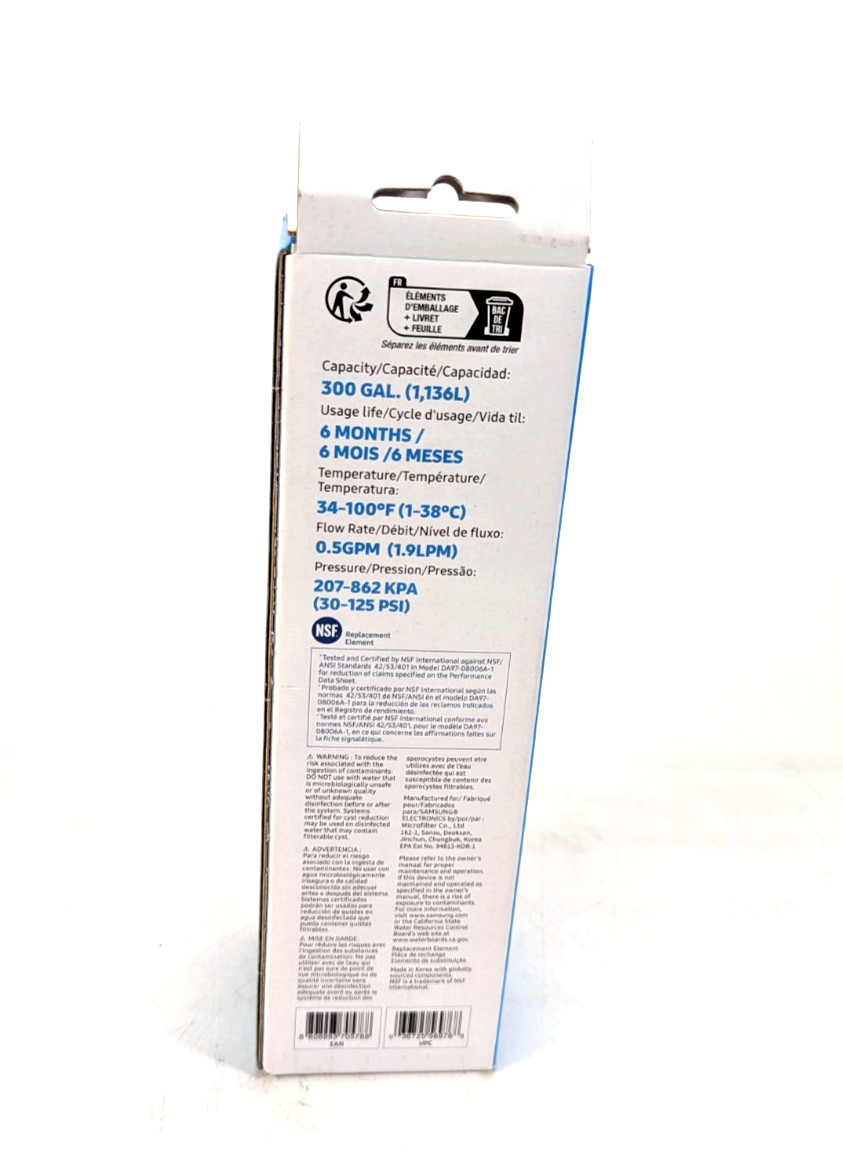 Samsung DA29-00020B HAF-CIN/EXP Refrigerator Ice & Water Filter Genuine Carbon
