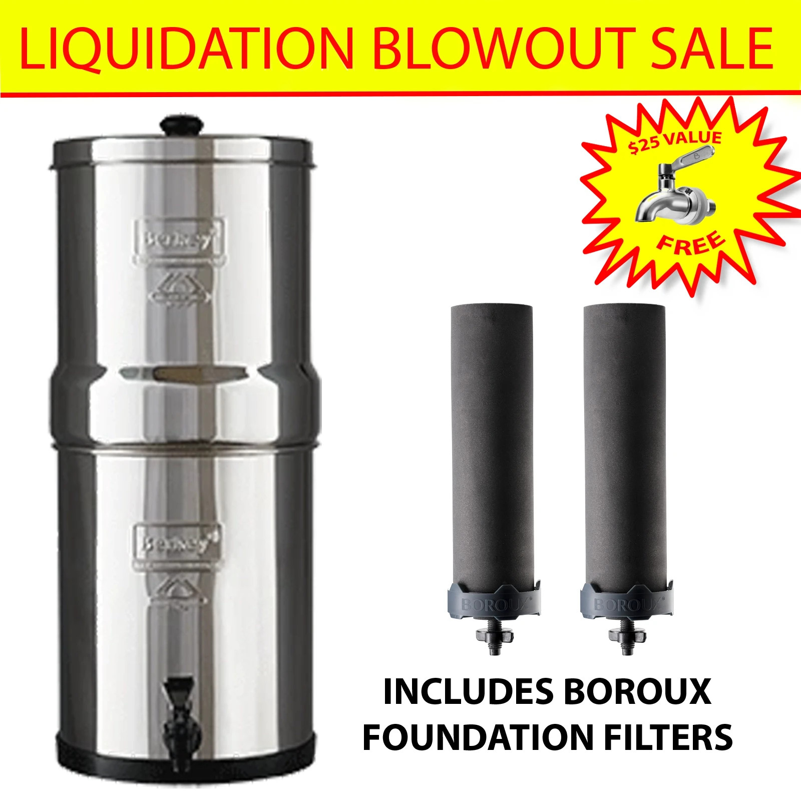 Berkey Imperial Water Filter with 2 Premium Boroux Foundation Black Filters