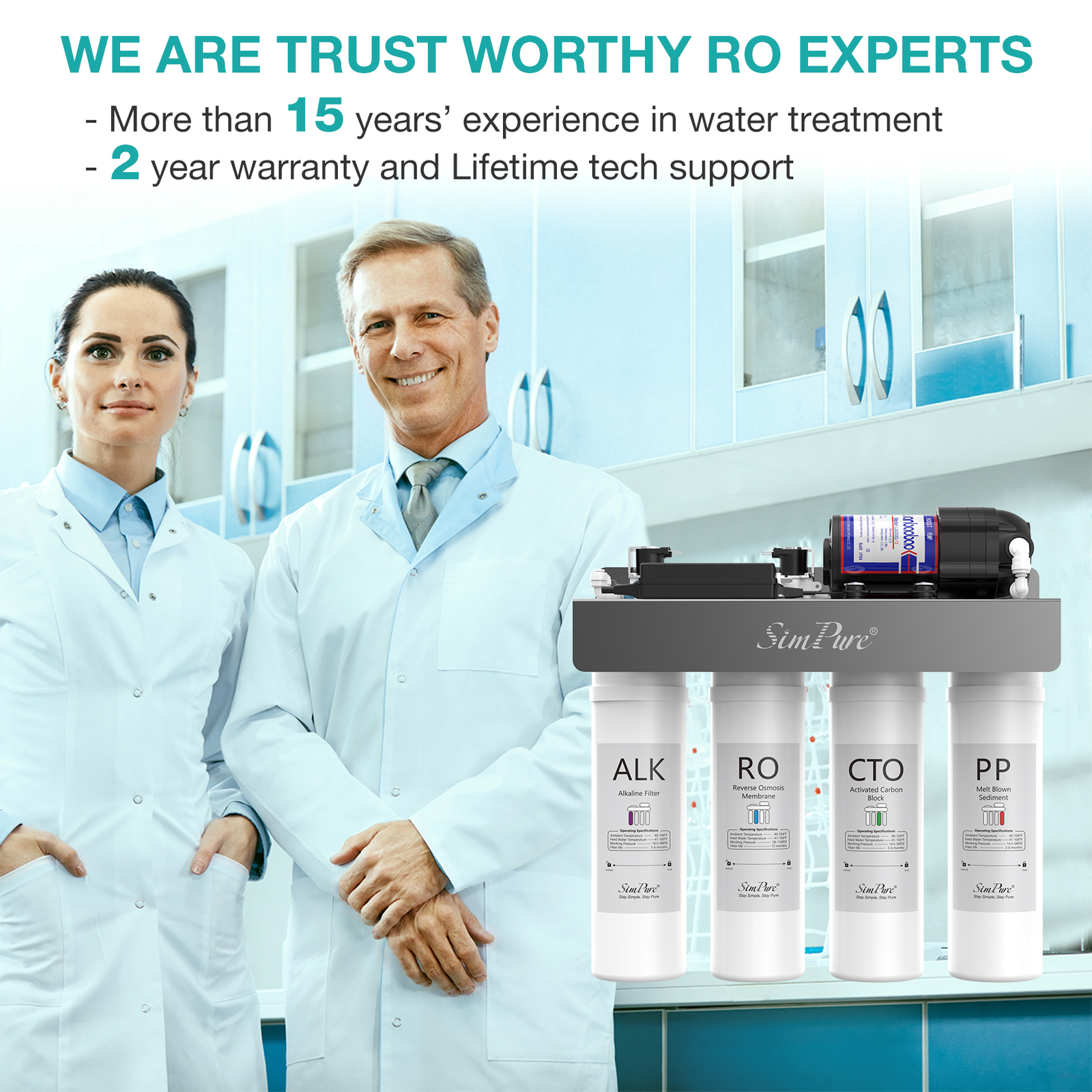 SimPure WP2-400G UV Reverse Osmosis Alkaline pH+ 1-Year Water Filter Replacement