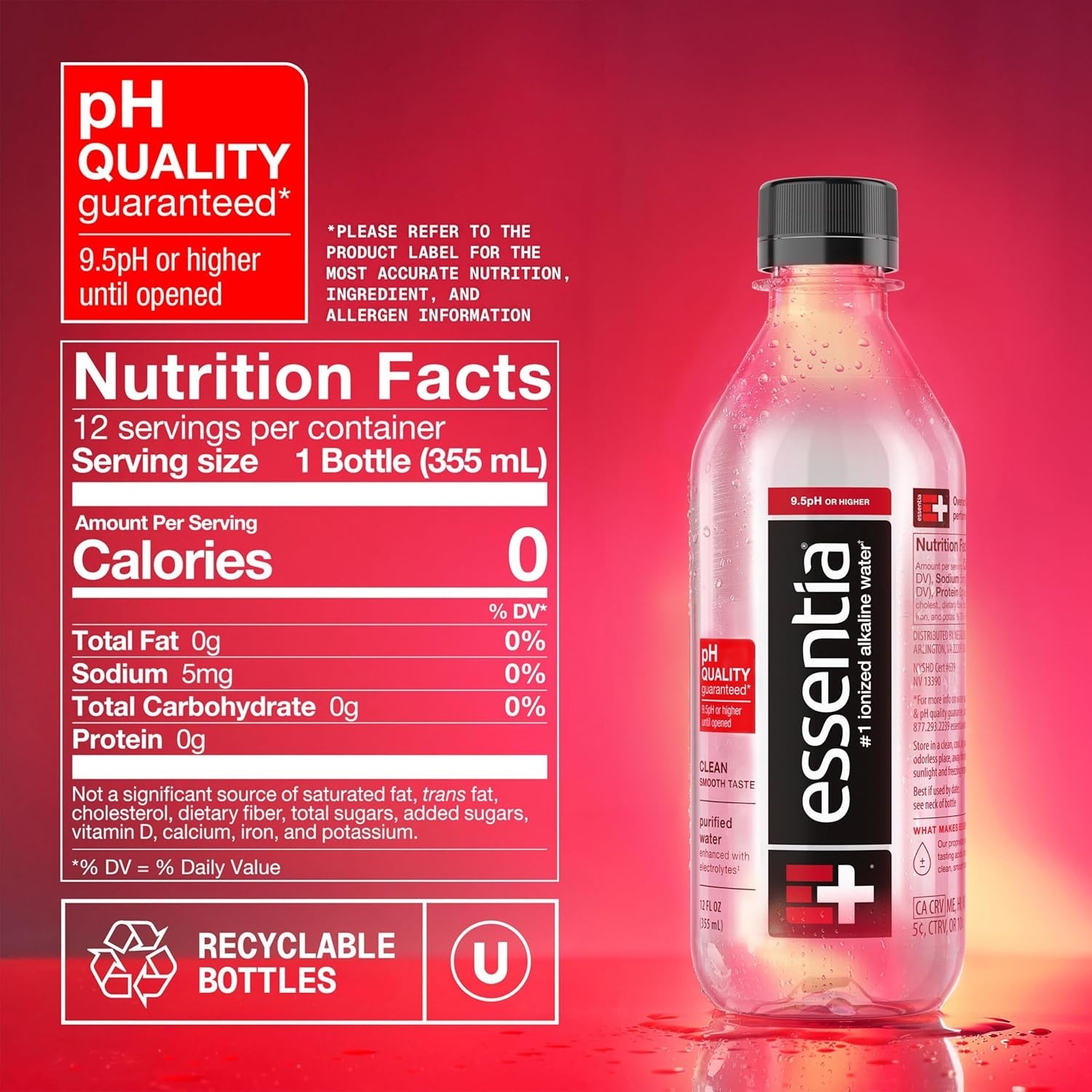 12-Pack Essentia Water: Supercharged Ionized Alkaline with pH 9.5 – 144 Oz Total