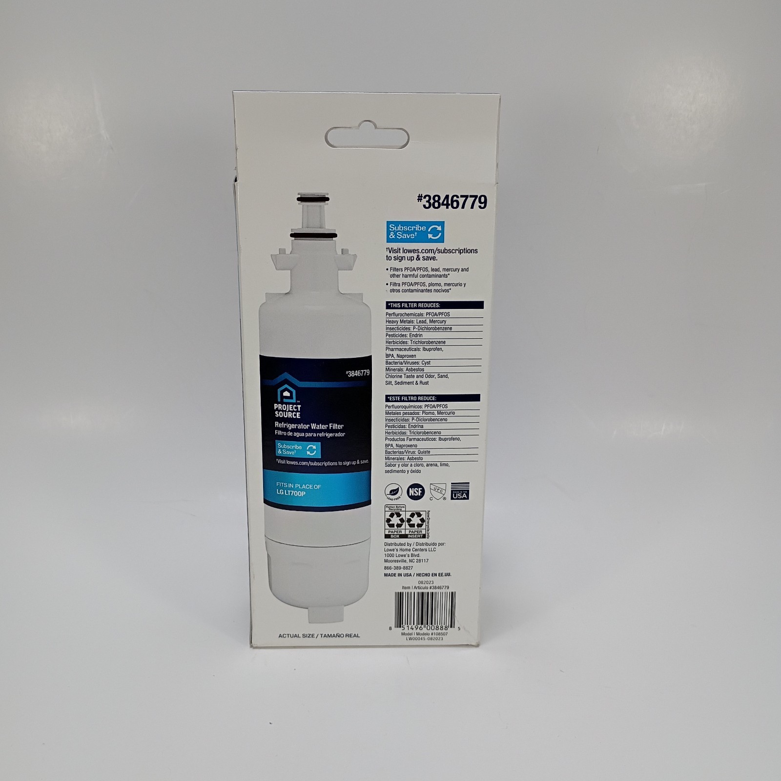 Project Source 3846779 Refrigerator Water Filter 2 Pack Replaces LG LT700P