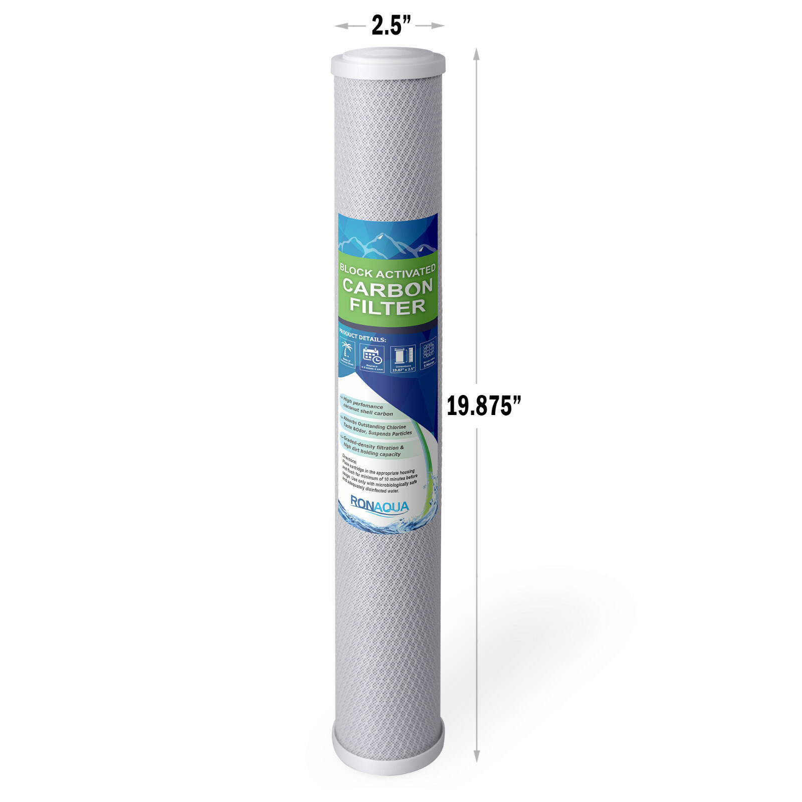 20″ x 2.5″ Block Carbon Water Filter 5 Micron Whole House Cartridges Set of 6