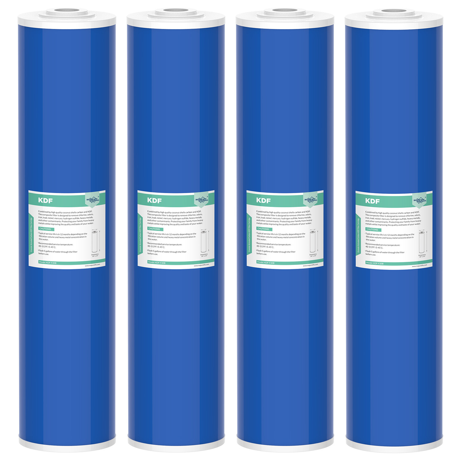 4 Pack 20″x4.5″ KDF Carbon Big Blue Whole House Water Filter Heavy Metal Removal