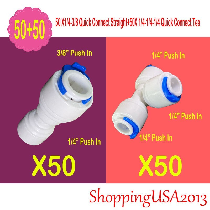 50PCS 1/4″-3/8″ Quick Connect Straight +50 Quick Connect Tee Fitting 1/4″-1/4″