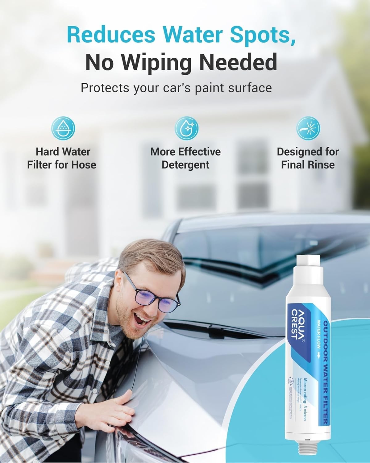 AQUA CREST Inline Water Filter for Car Washing, 4 Pack with 2 Hose Protector
