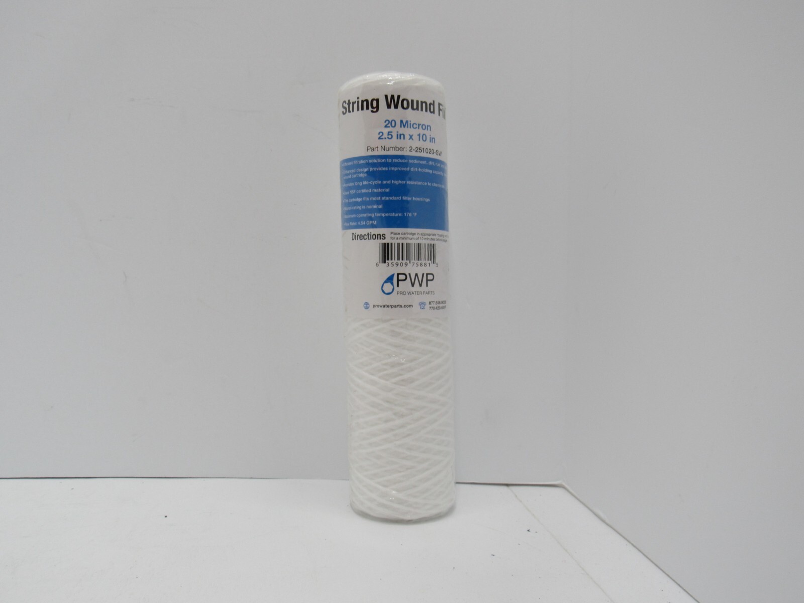 Sediment String Wound Filter Cartridge Standard 20 Micron 2.5″ x 10″ 2-251020-SW