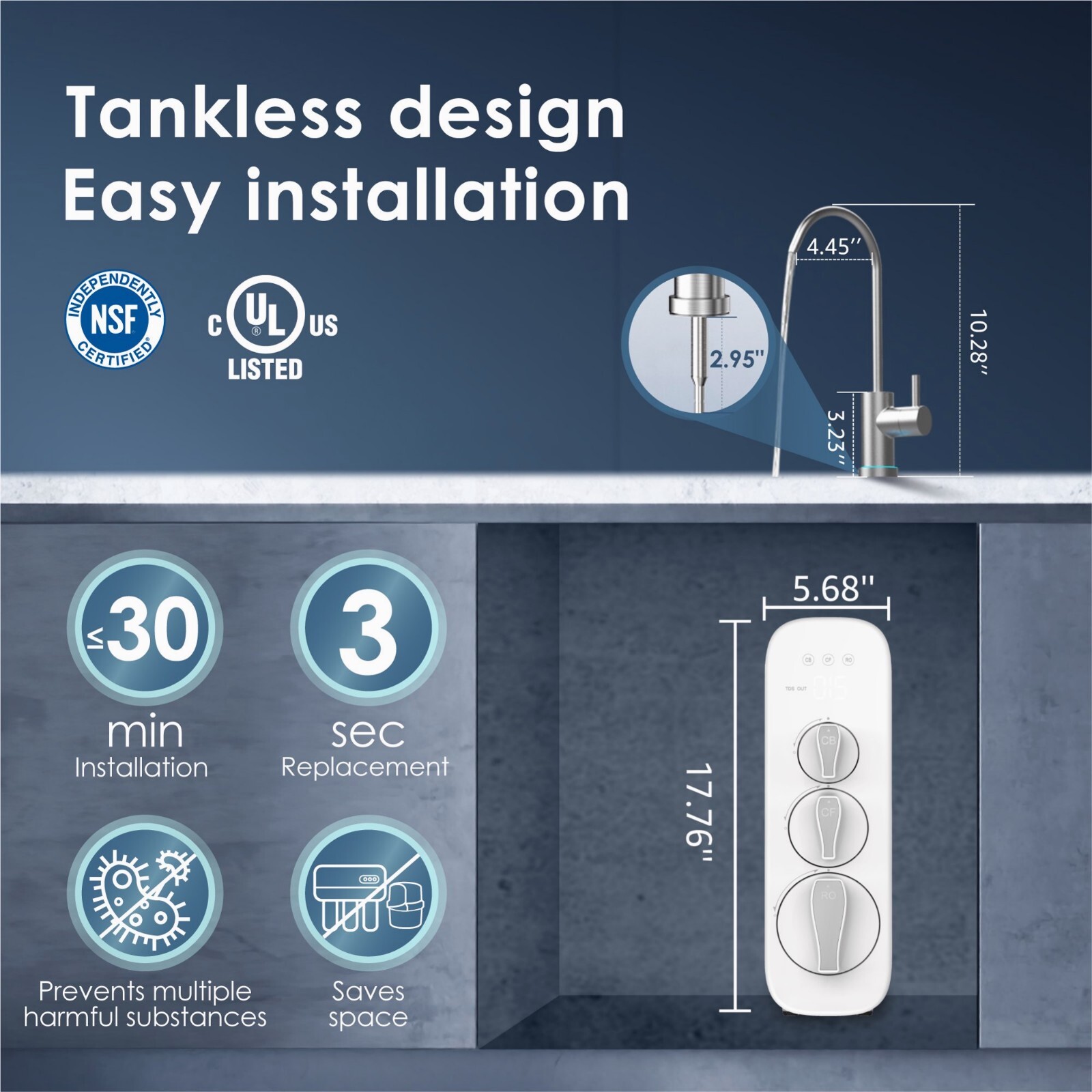 Waterdrop G3 Reverse Osmosis System, NSF Certified, Tankless, Under Sink System