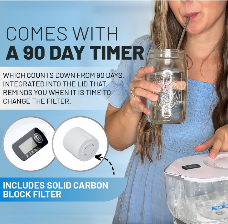 10-Cup Water Filter Pitcher, BPA-Free, 150 Gal, White & Bamboo