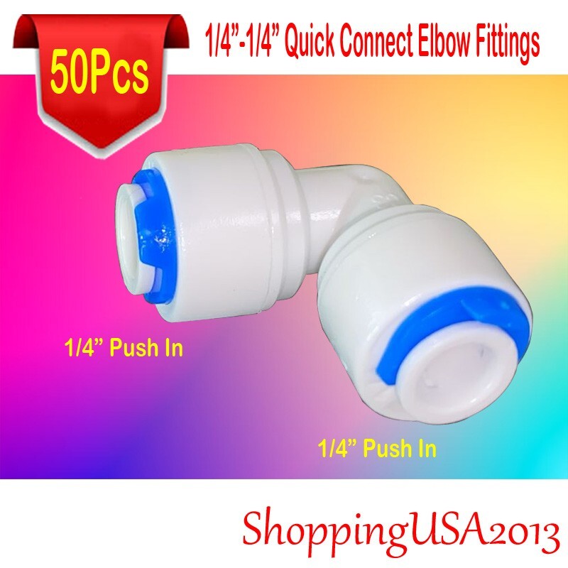 50Pcs 1/4″-1/4″ Quick Connect Elbow Fittings Connector Push In Water Filter