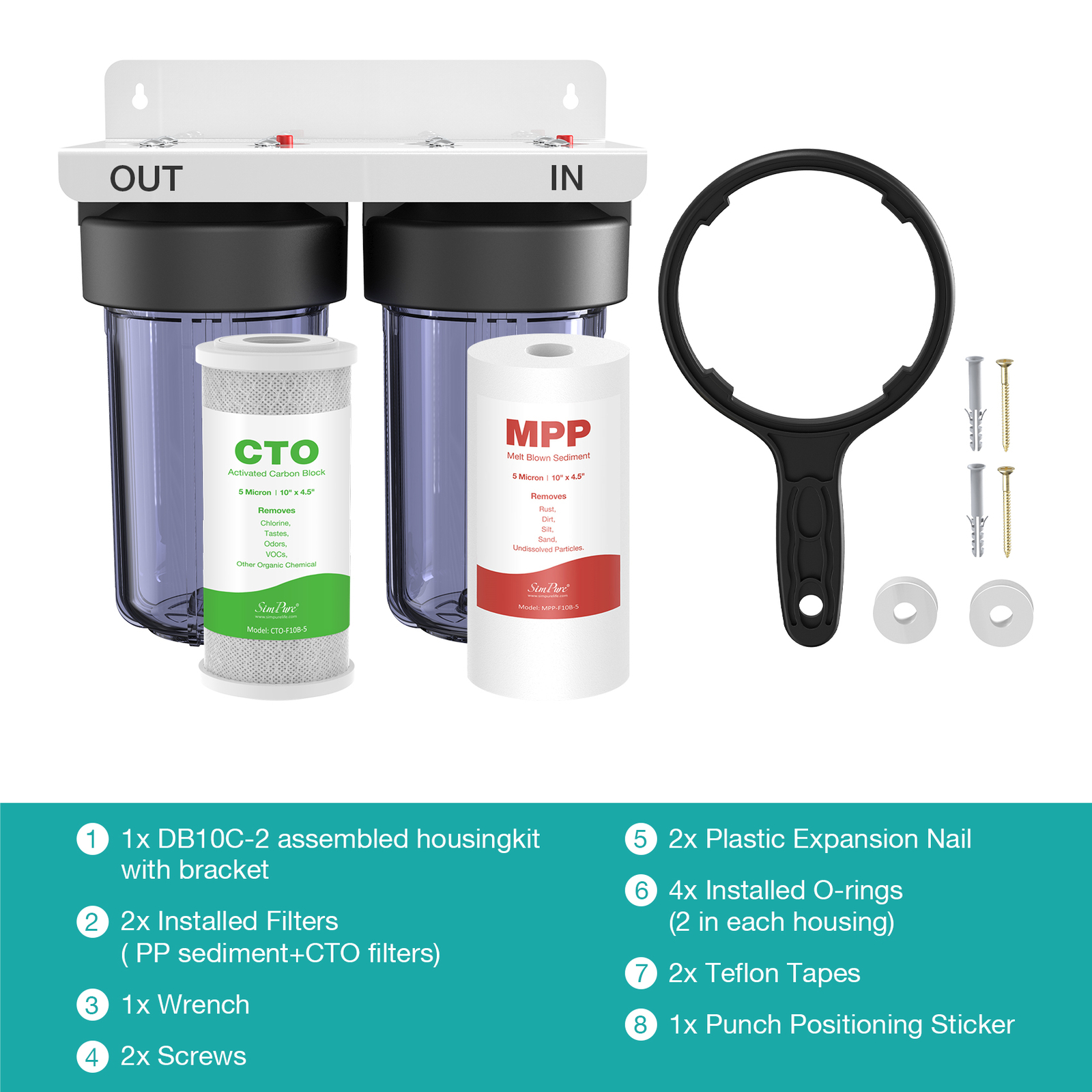 10″x4.5″ Big Blue Whole House Water Filter System Two Stage + 2 Set Extra Filter