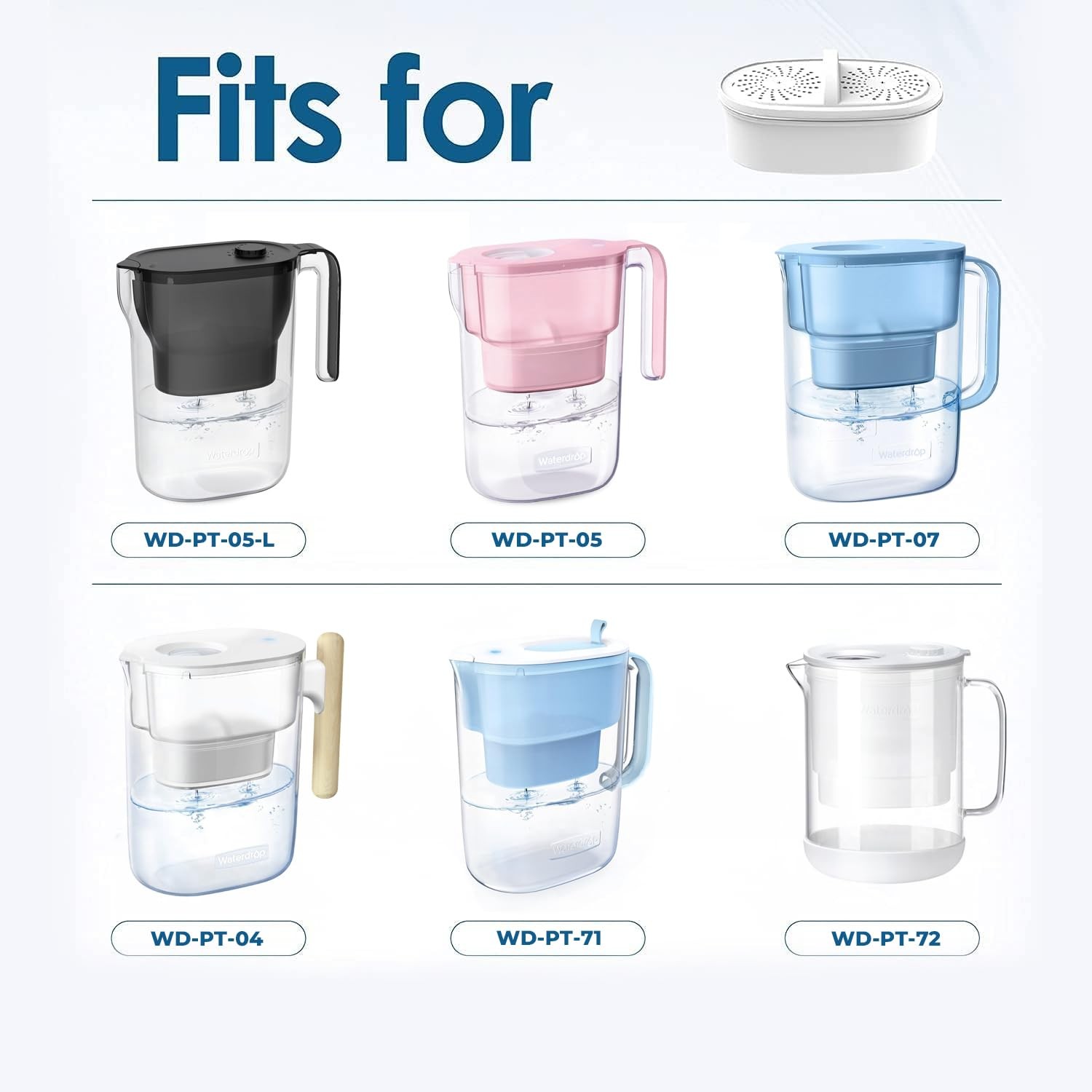 AQUA CREST Replacement for Waterdrop® Pitchers PF-01A Water Filter, 6 Pack