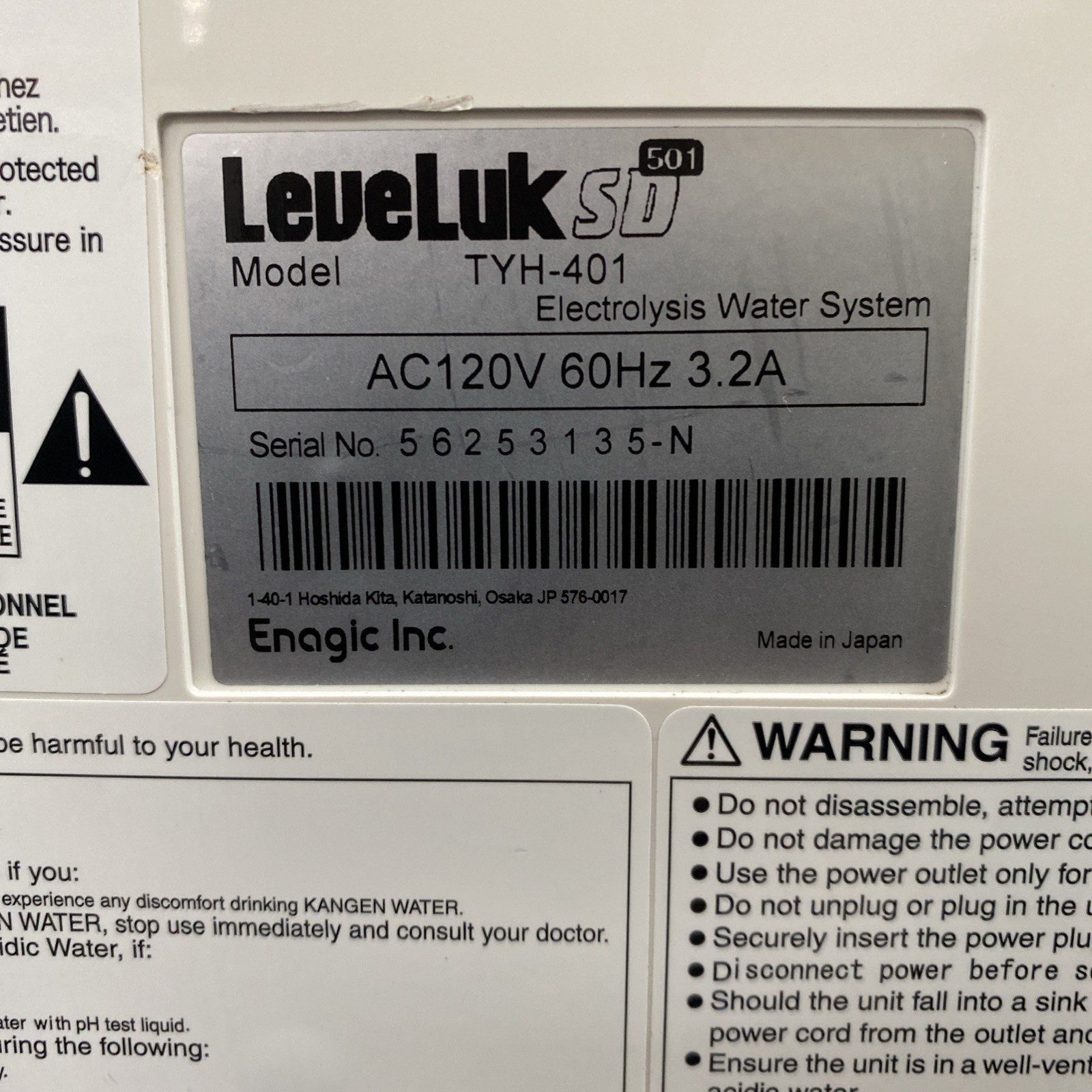 Leveluk SD501 Kangen Water machine by Enagic W Hoses No filter Tested Read