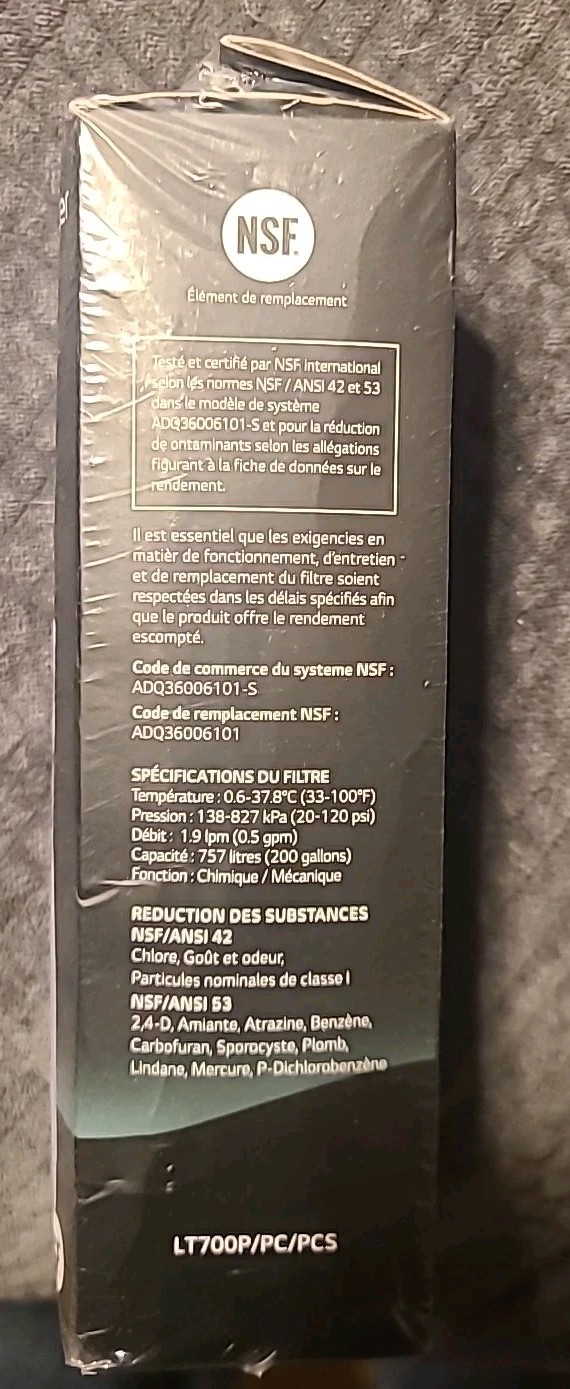 New Sealed LG LT700P Refrigerator Water Filter Replacement ADQ36006101, 1 Pack
