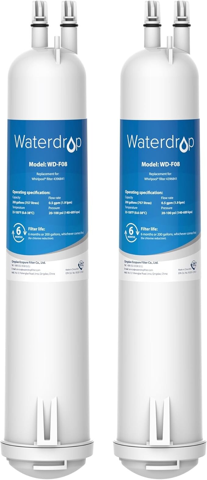 Waterdrop Refrigerator Filter, Replacement for Kenmore® 46-9083, 46-9030, 2 Pack